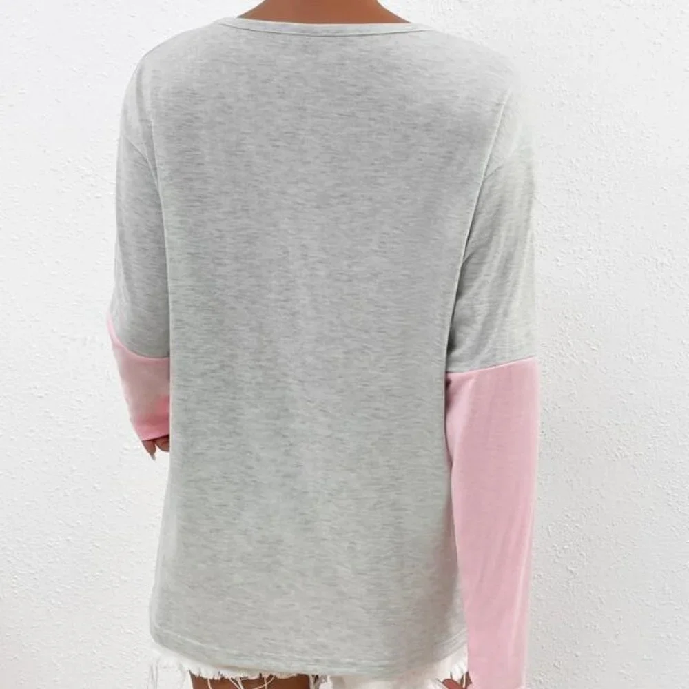 Leopard Print Contrast Sequin Colorblock Drop Shoulder Top - Picture 3 of 5